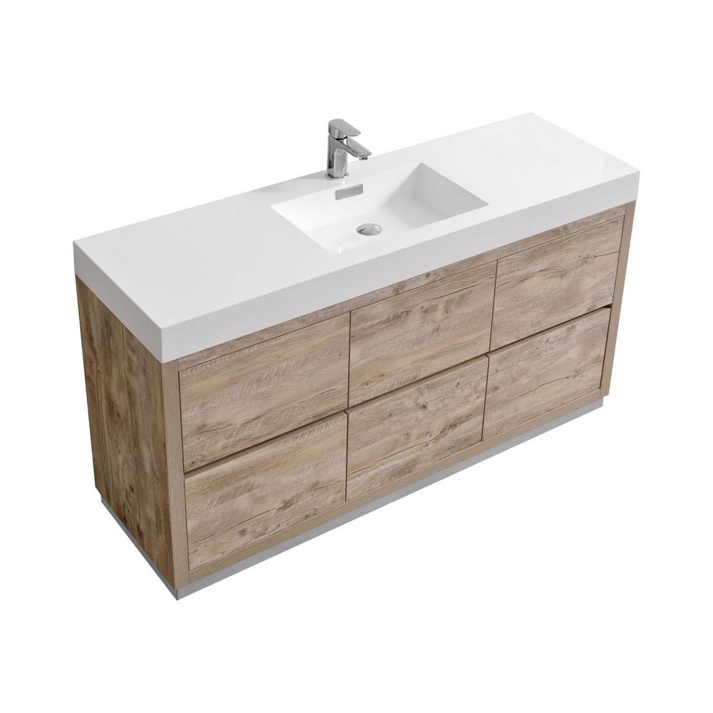 Bliss 60" Single Sink Nature Wood Free Standing Modern Bathroom Vanity. Picture 1