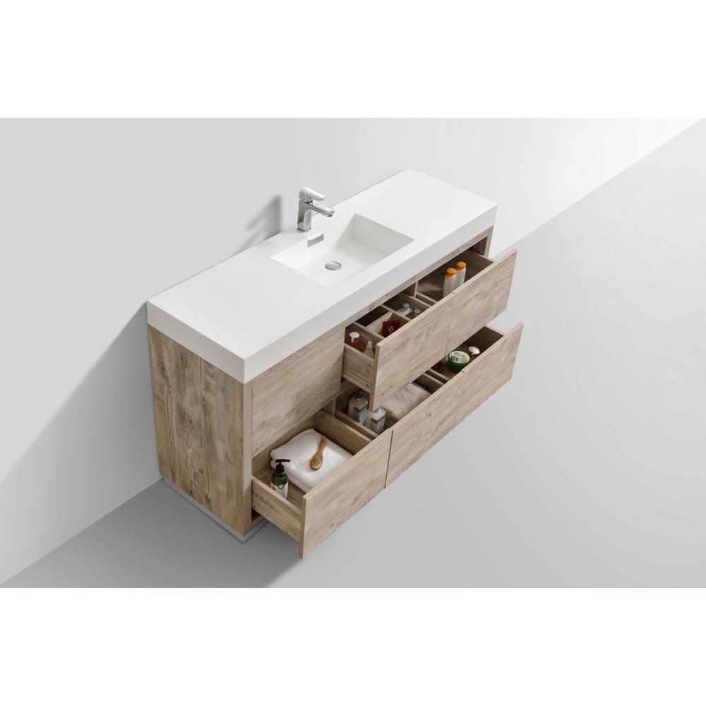 Bliss 60" Single Sink Nature Wood Free Standing Modern Bathroom Vanity. Picture 5
