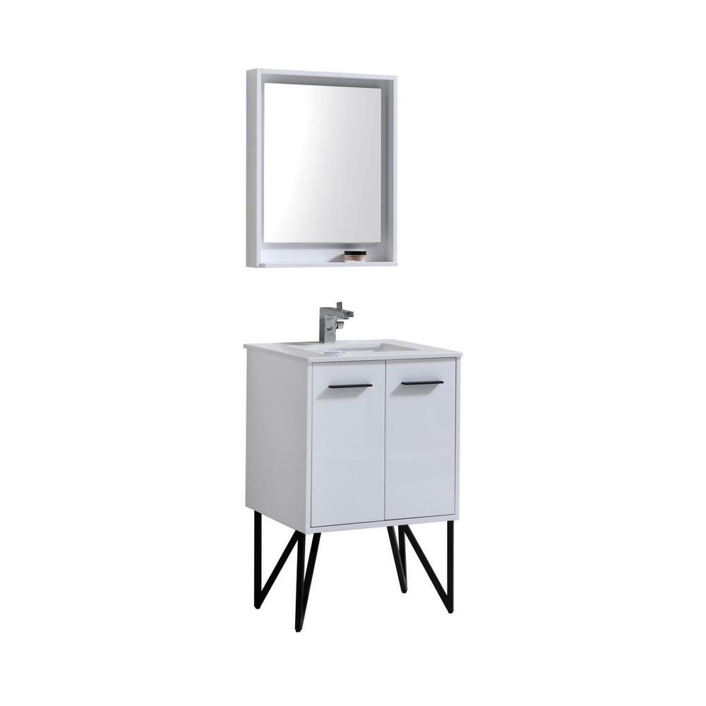 Bosco 24" Modern Bathroom Vanity w/ Quartz Countertop and Matching Mirror. Picture 1