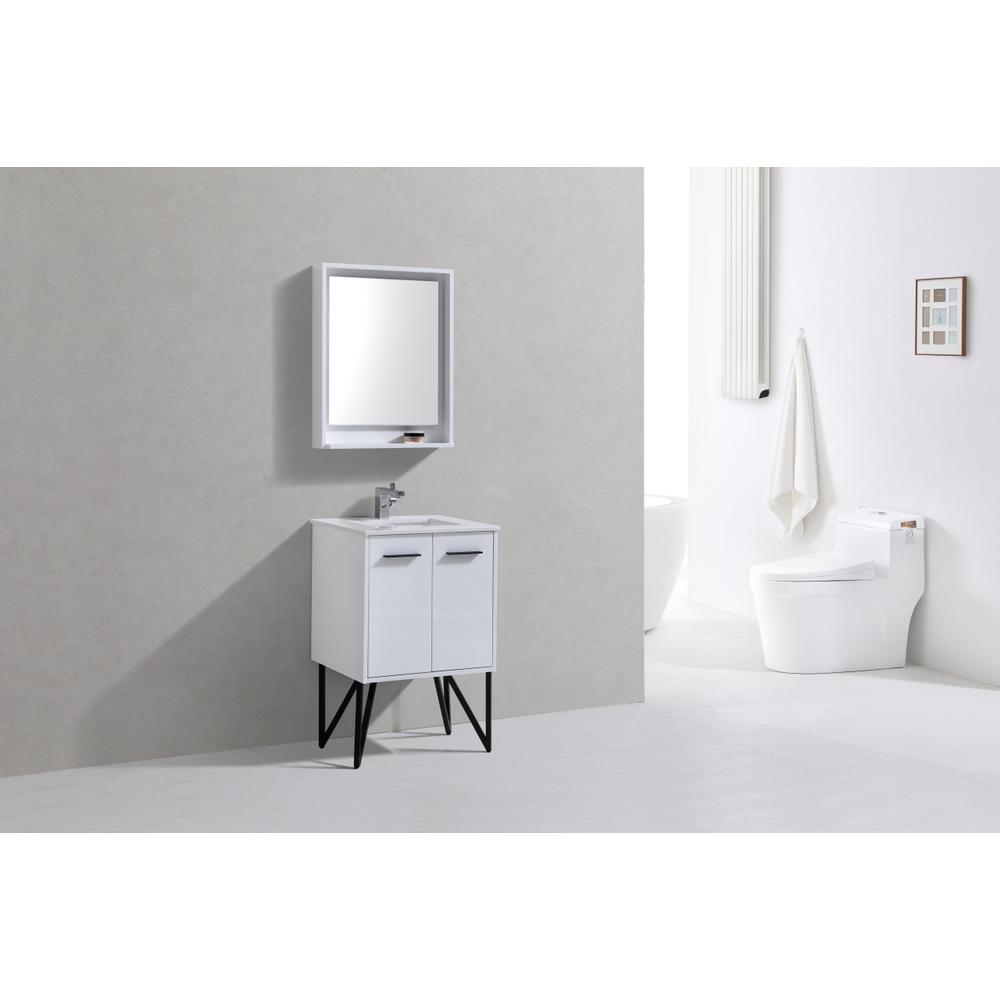Bosco 24" Modern Bathroom Vanity w/ Quartz Countertop and Matching Mirror. Picture 2