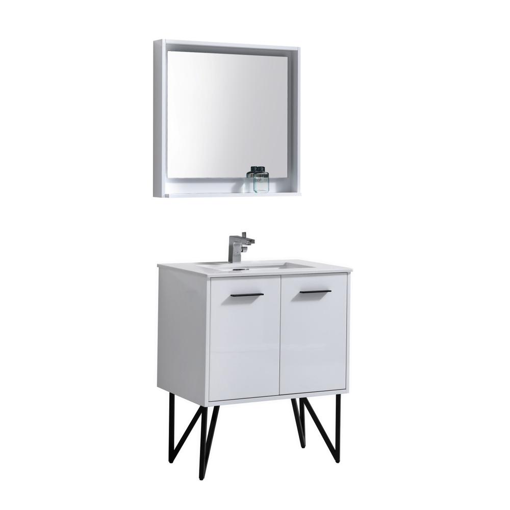 Bosco 30" Modern Bathroom Vanity w/ Quartz Countertop and Matching Mirror. Picture 1
