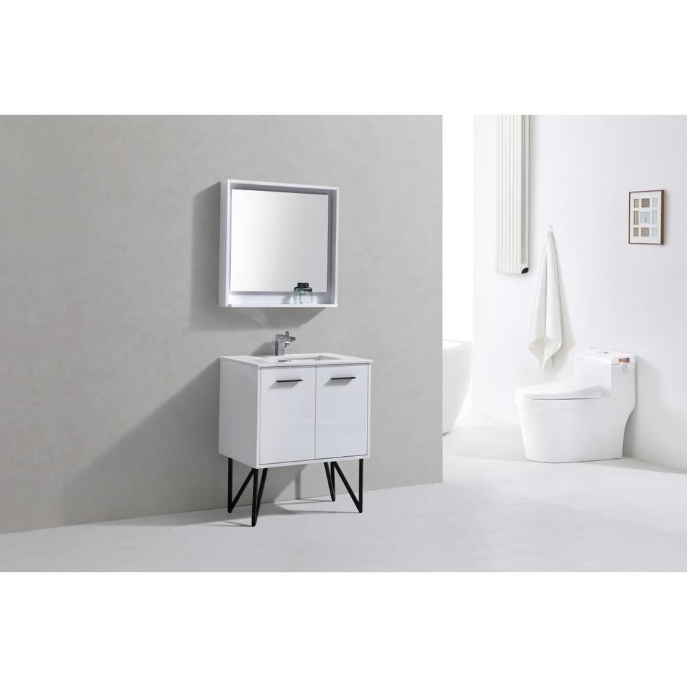 Bosco 30" Modern Bathroom Vanity w/ Quartz Countertop and Matching Mirror. Picture 2