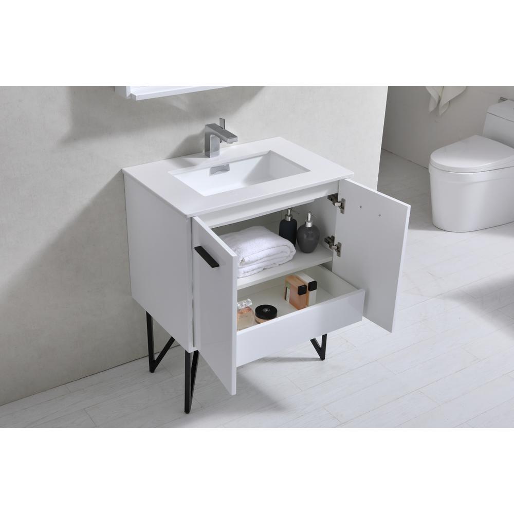 Bosco 30" Modern Bathroom Vanity w/ Quartz Countertop and Matching Mirror. Picture 5