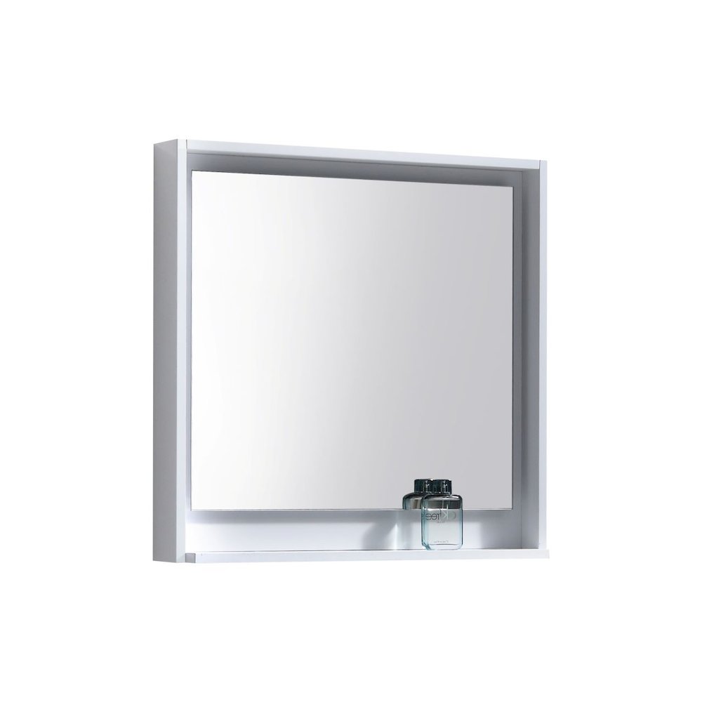 Bosco 30" Framed Mirror With Shelve - Gloss White Finish. Picture 1