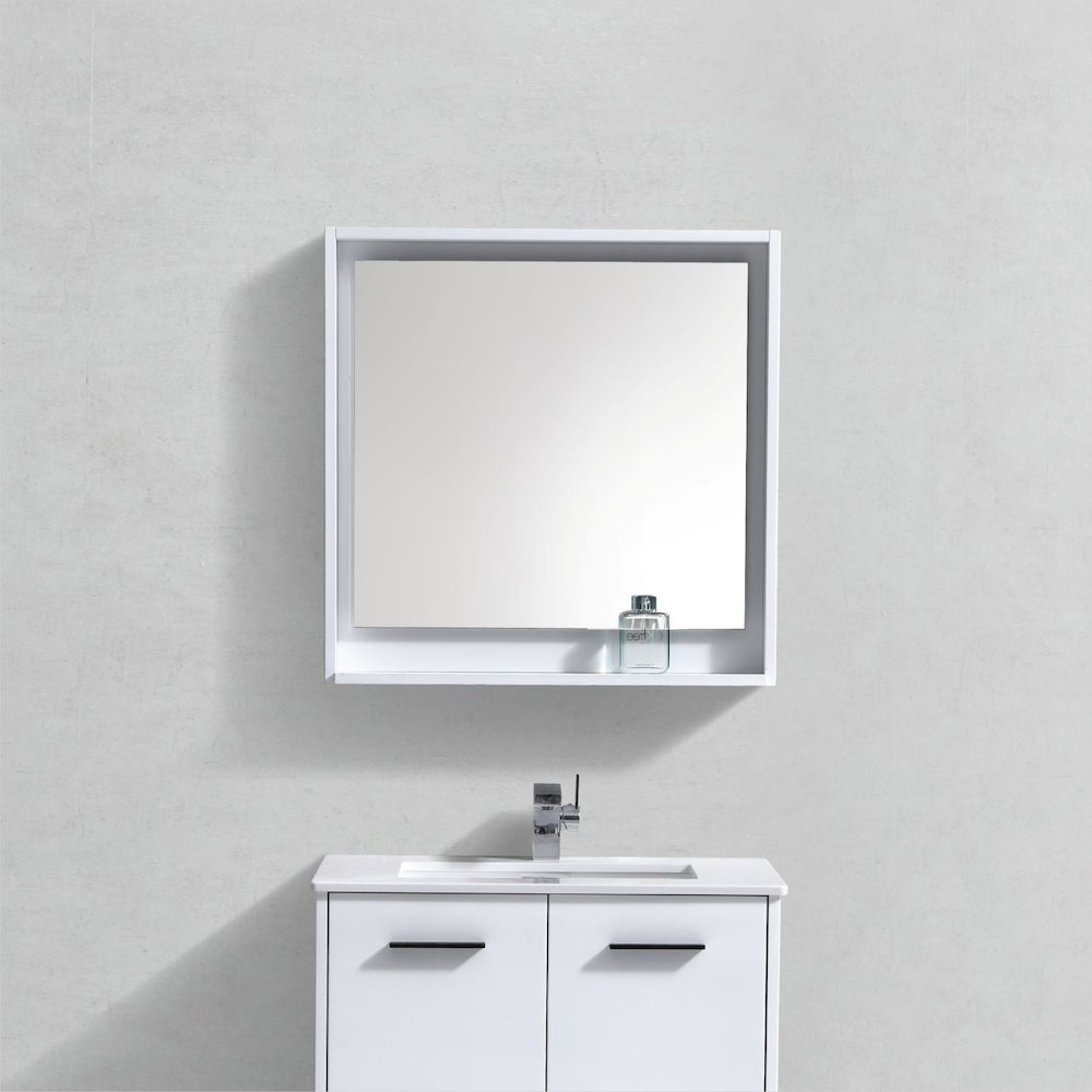 Bosco 30" Framed Mirror With Shelve - Gloss White Finish. Picture 2