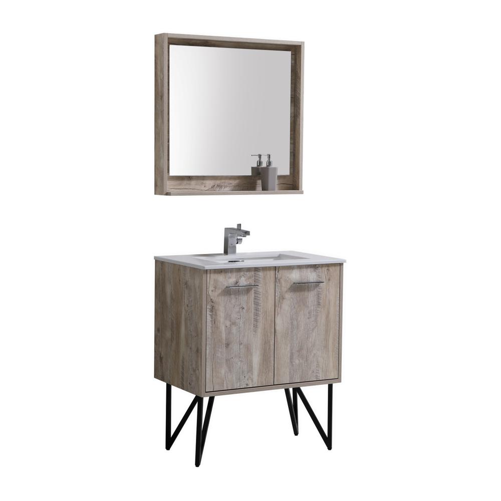Bosco 30" Modern Bathroom Vanity w/ Quartz Countertop and Matching Mirror. Picture 1
