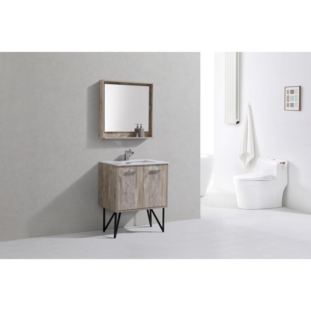 Bosco 30" Modern Bathroom Vanity w/ Quartz Countertop and Matching Mirror. Picture 2