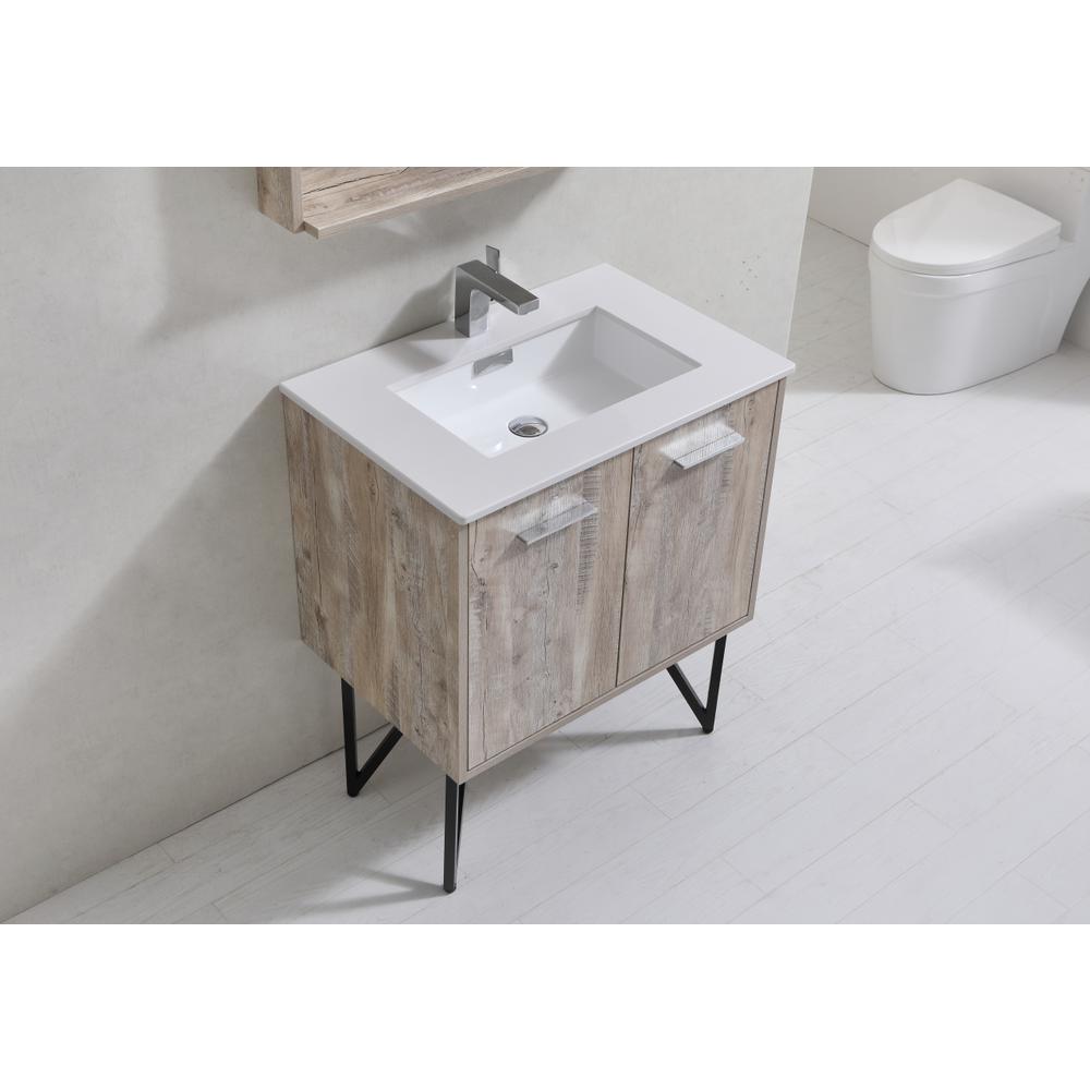 Bosco 30" Modern Bathroom Vanity w/ Quartz Countertop and Matching Mirror. Picture 4