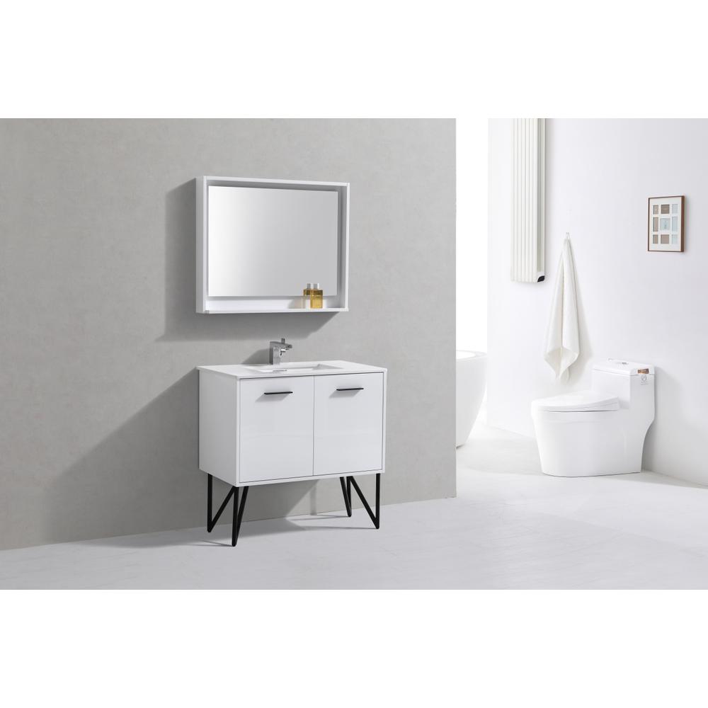 Bosco 36" Modern Bathroom Vanity w/ Quartz Countertop and Matching Mirror. Picture 2
