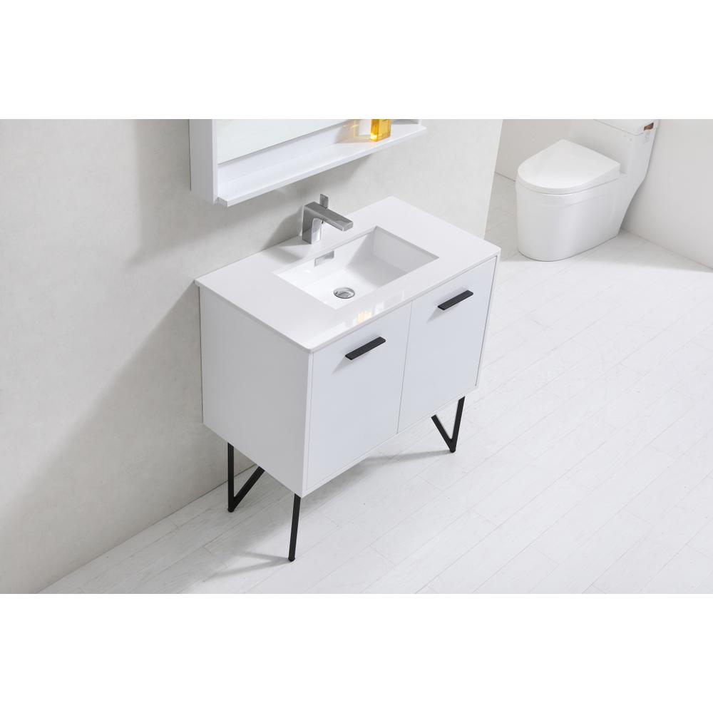 Bosco 36" Modern Bathroom Vanity w/ Quartz Countertop and Matching Mirror. Picture 4