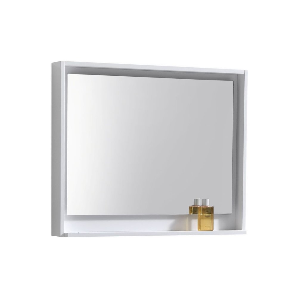 Bosco 36" Framed Mirror With Shelve - Gloss White Finish. Picture 1