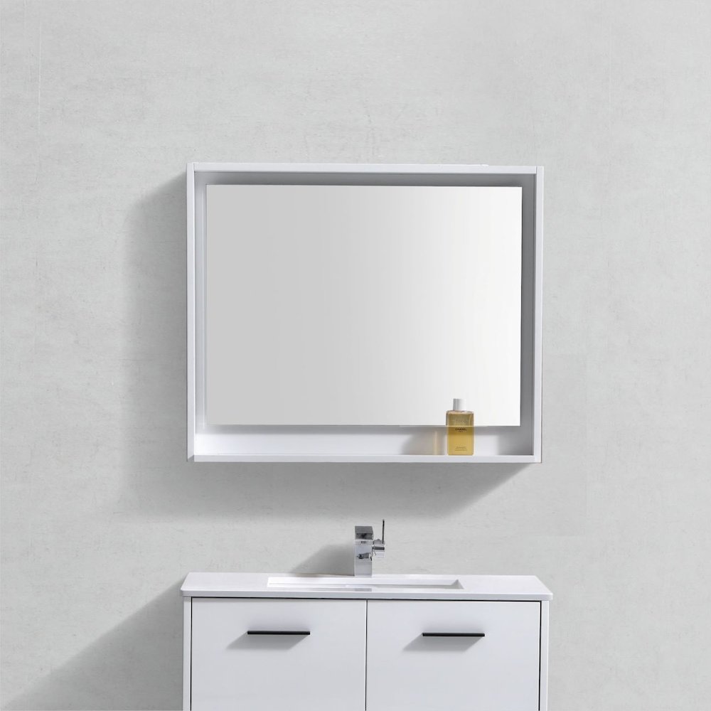 Bosco 36" Framed Mirror With Shelve - Gloss White Finish. Picture 2