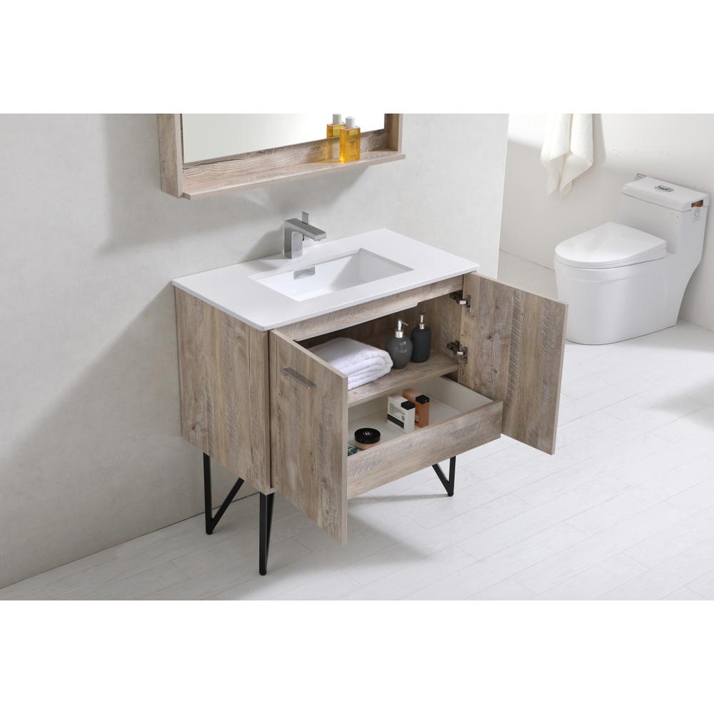 Bosco 36" Modern Bathroom Vanity w/ Quartz Countertop and Matching Mirror. Picture 5