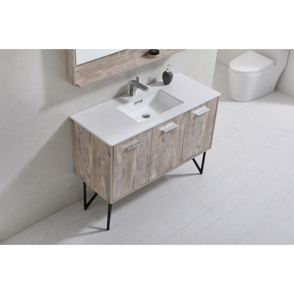 Bosco 48" Modern Bathroom Vanity w/ Quartz Countertop and Matching Mirror. Picture 3