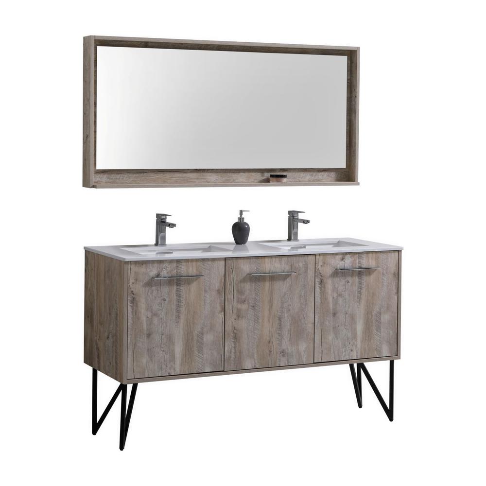 Bosco 60" Double Sink Modern Bathroom Vanity w/ Quartz Countertop. Picture 1