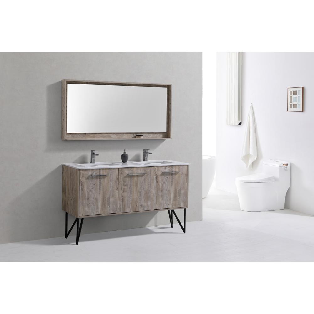 Bosco 60" Double Sink Modern Bathroom Vanity w/ Quartz Countertop. Picture 2