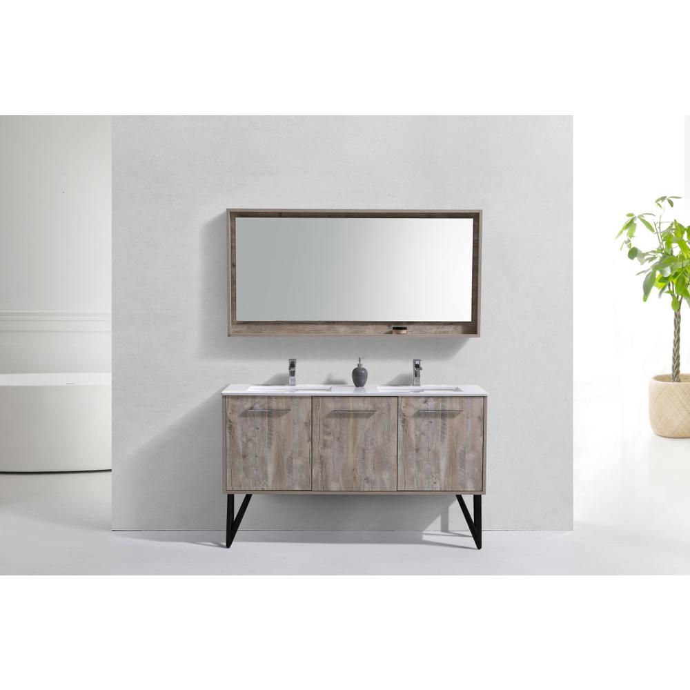 Bosco 60" Double Sink Modern Bathroom Vanity w/ Quartz Countertop. Picture 3