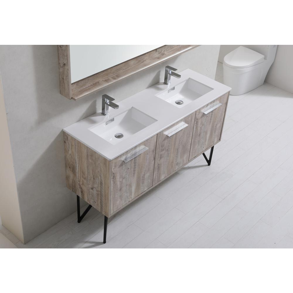 Bosco 60" Double Sink Modern Bathroom Vanity w/ Quartz Countertop. Picture 4