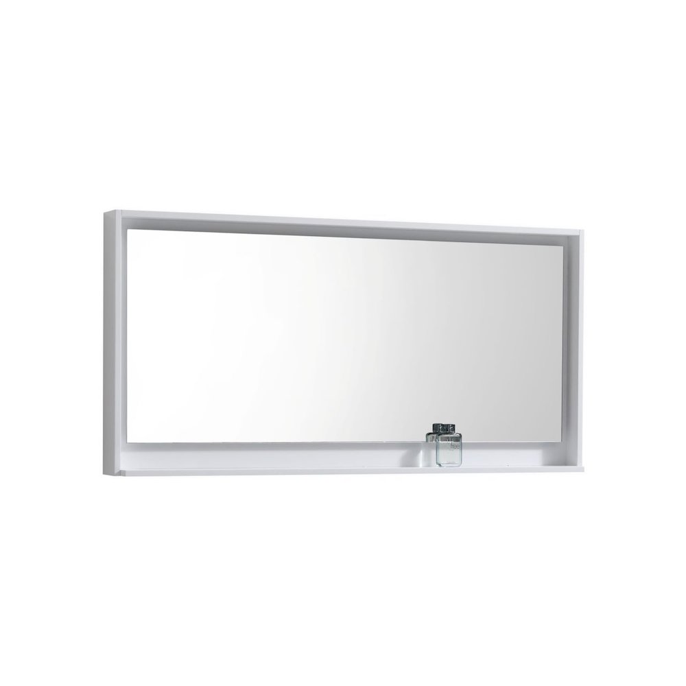 Bosco 60" Framed Mirror With Shelve - Gloss White Finish. Picture 1