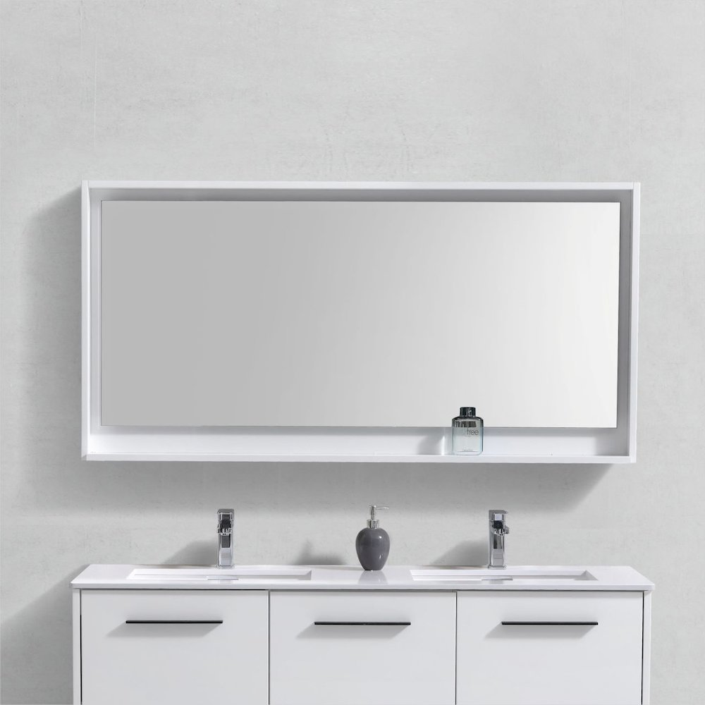 Bosco 60" Framed Mirror With Shelve - Gloss White Finish. Picture 2