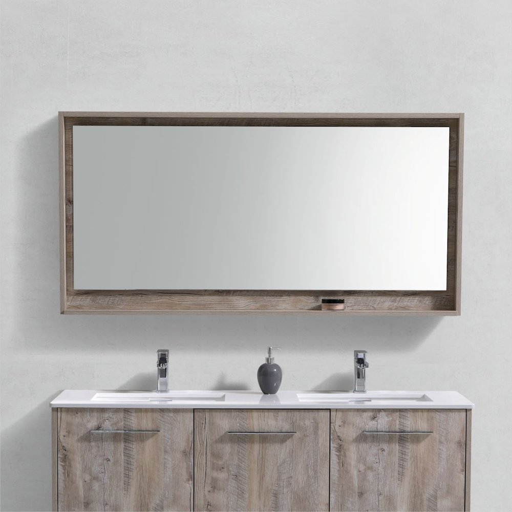 Bosco 60" Framed Mirror With Shelve - Nature Wood Finish. Picture 2