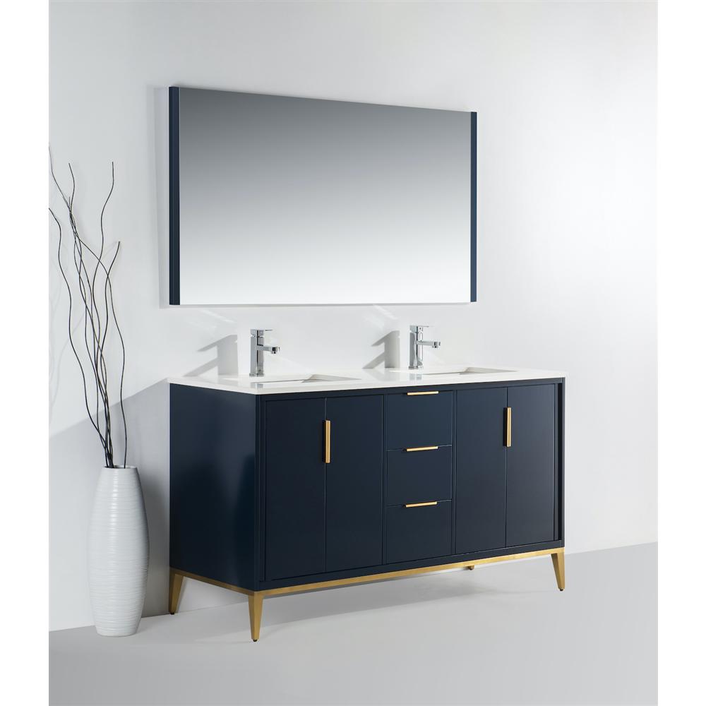 Divani 60'' Gloss Blue Vanity W/ Quartz Counter Top (Back Splash Free). Picture 1