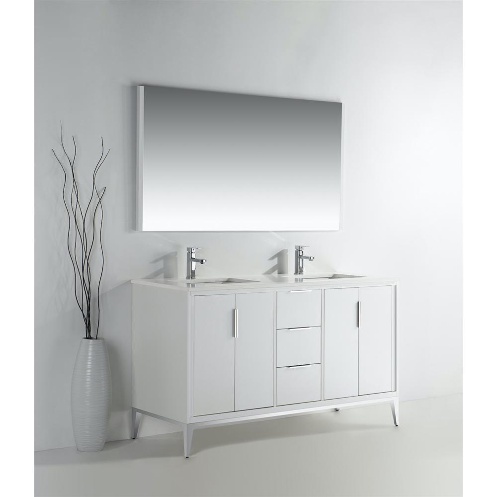 Divani 60'' Gloss White Vanity W/ Quartz Counter Top (Back Splash Free). Picture 1