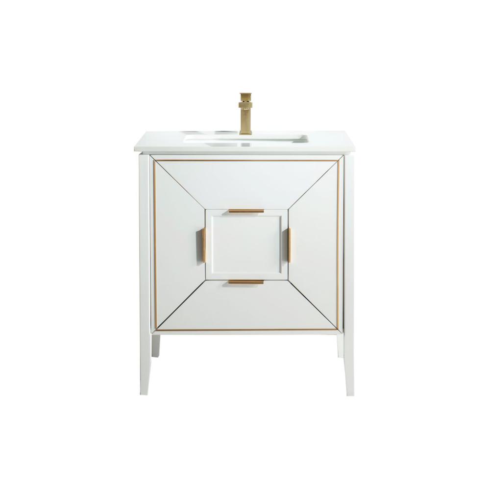 Vetro 30'' Gloss White Vanity W/ Quartz Counter Top (Back Splash Free). Picture 3