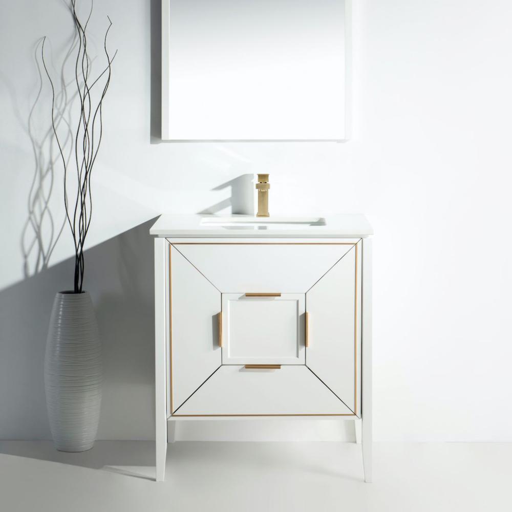 Vetro 30'' Gloss White Vanity W/ Quartz Counter Top (Back Splash Free). Picture 1