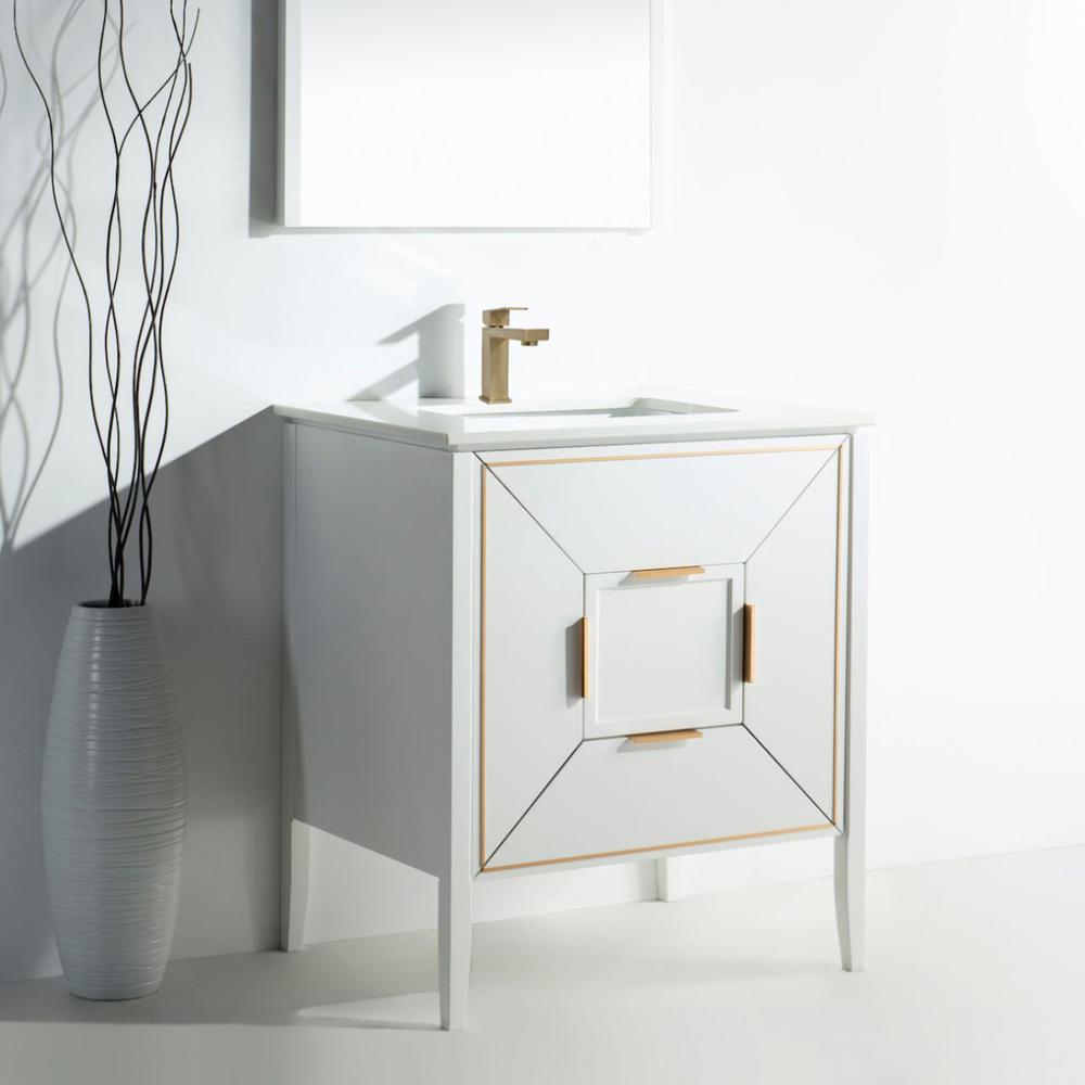Vetro 30'' Gloss White Vanity W/ Quartz Counter Top (Back Splash Free). Picture 2