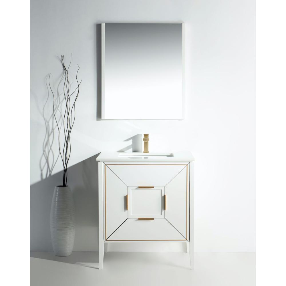 Vetro 30'' Gloss White Vanity W/ Quartz Counter Top (Back Splash Free). Picture 6