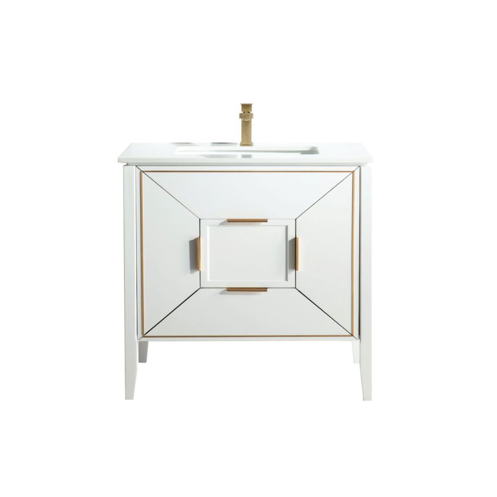 Vetro 36'' Gloss White Vanity W/ Quartz Counter Top (Back Splash Free). Picture 1