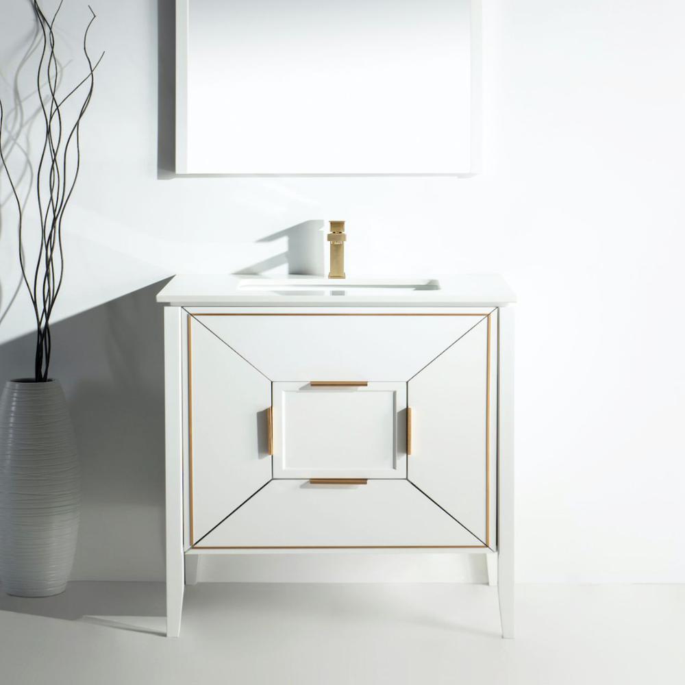 Vetro 36'' Gloss White Vanity W/ Quartz Counter Top (Back Splash Free). Picture 2