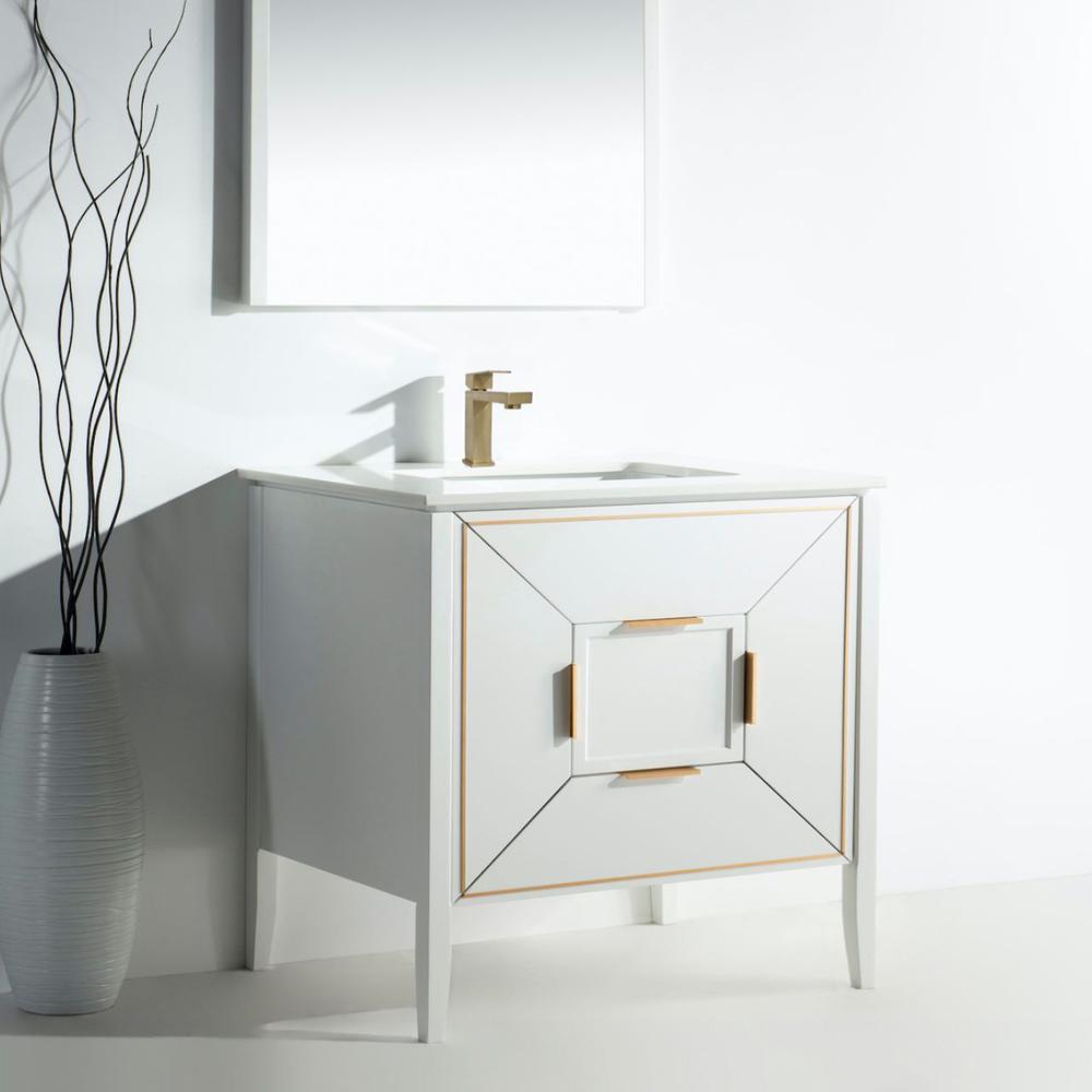 Vetro 36'' Gloss White Vanity W/ Quartz Counter Top (Back Splash Free). Picture 8