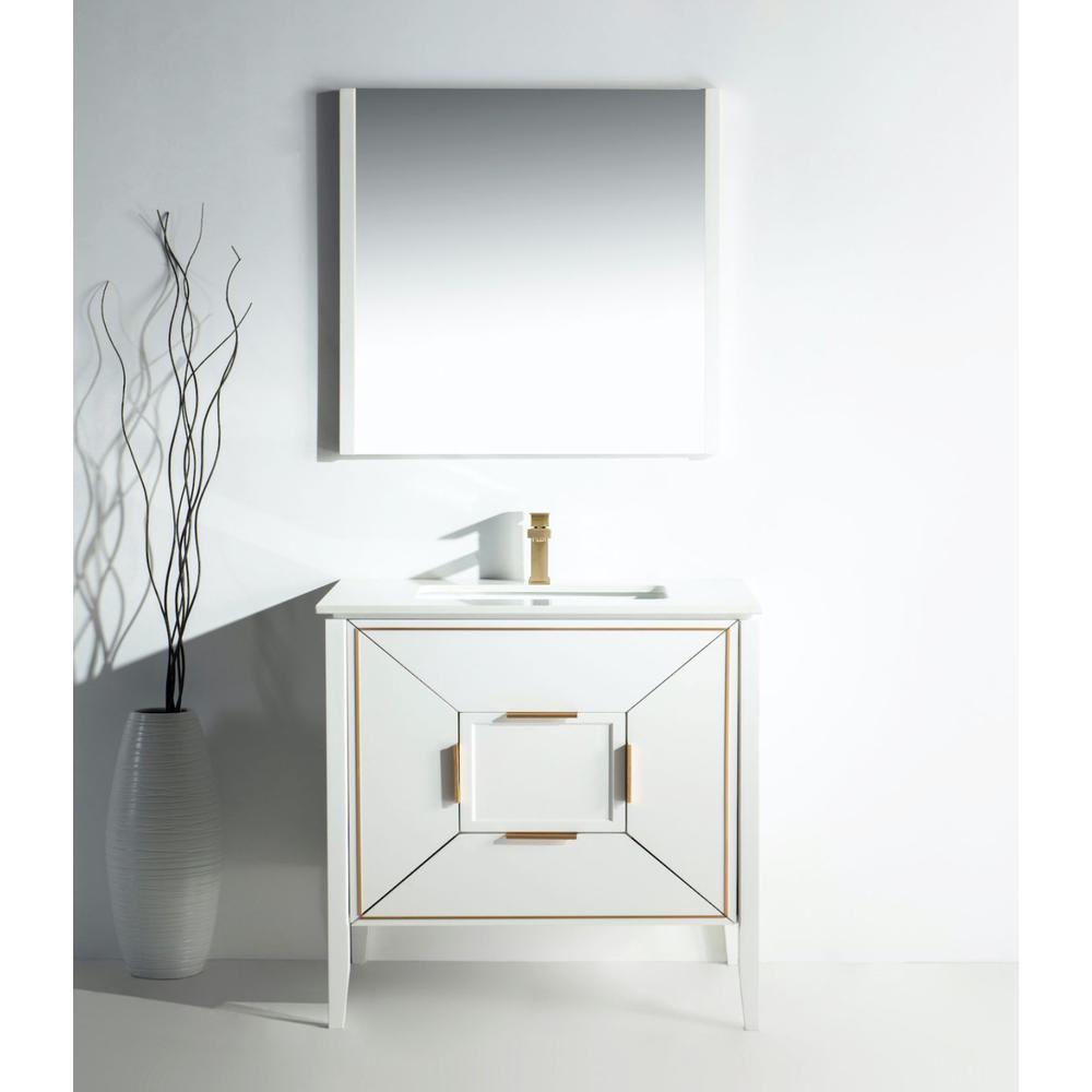 Vetro 36'' Gloss White Vanity W/ Quartz Counter Top (Back Splash Free). Picture 7