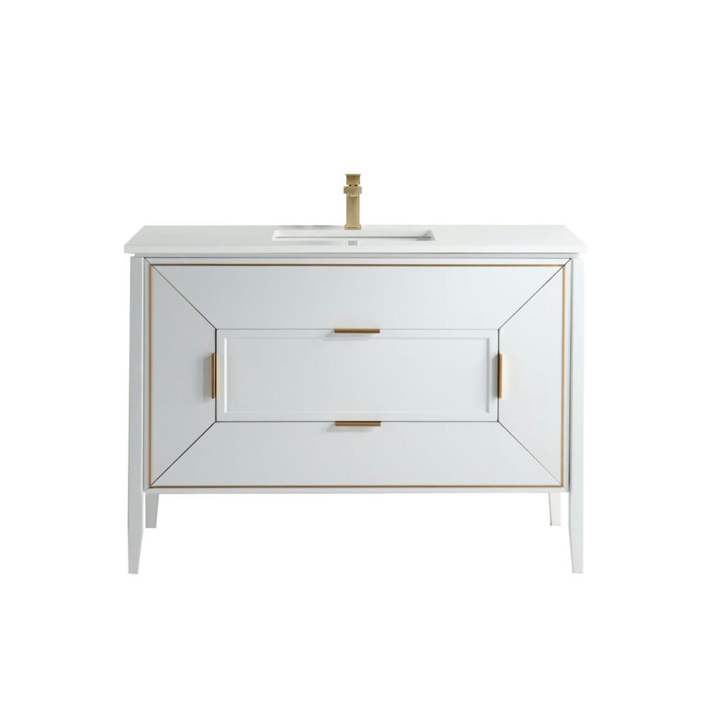 Vetro 48'' Gloss White Vanity W/ Quartz Counter Top (Back Splash Free). Picture 1