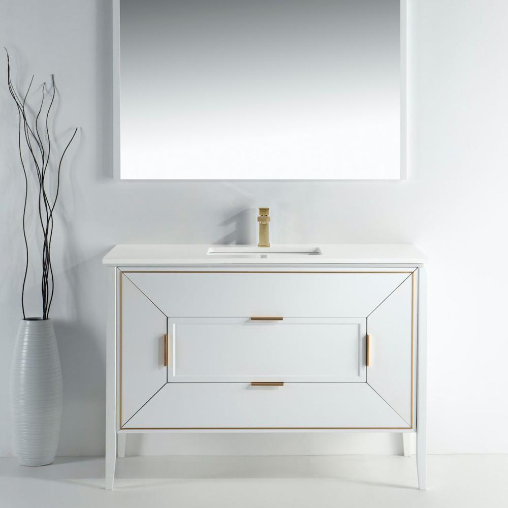 Vetro 48'' Gloss White Vanity W/ Quartz Counter Top (Back Splash Free). Picture 2