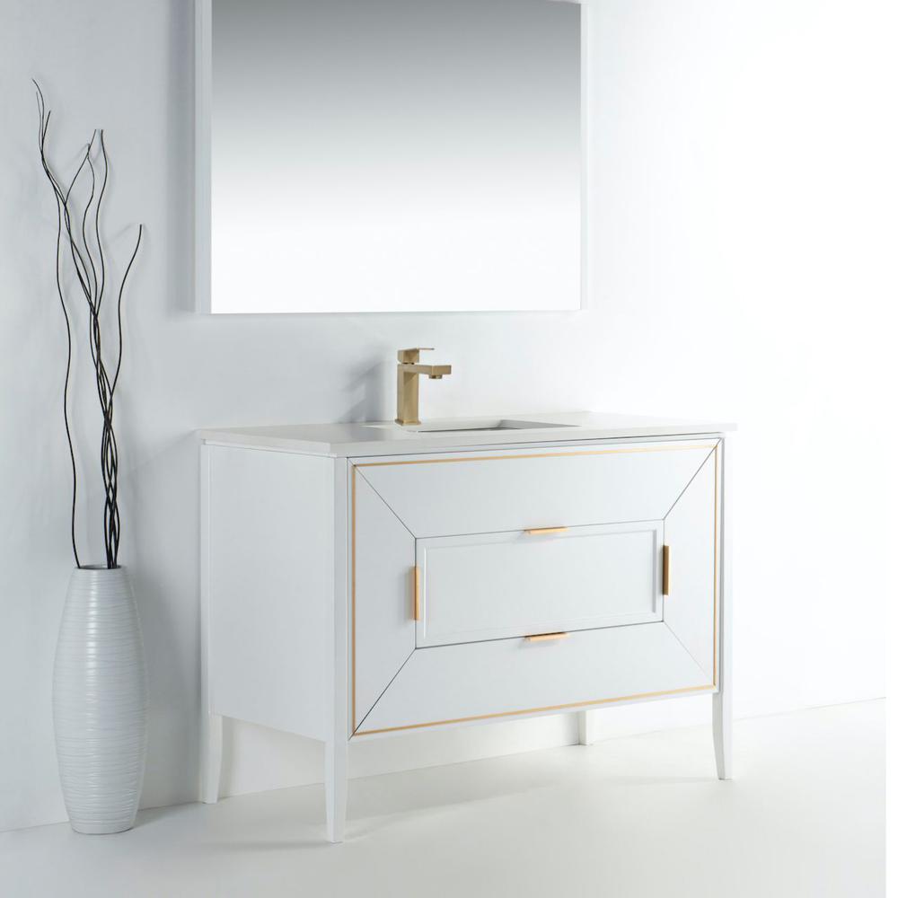 Vetro 48'' Gloss White Vanity W/ Quartz Counter Top (Back Splash Free). Picture 3