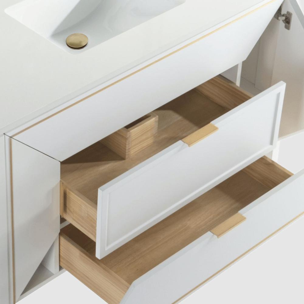 Vetro 48'' Gloss White Vanity W/ Quartz Counter Top (Back Splash Free). Picture 5