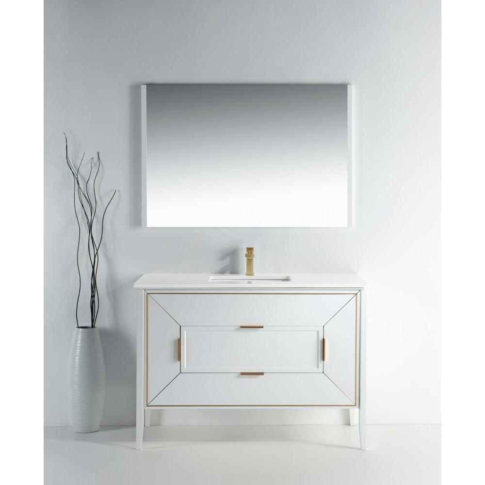 Vetro 48'' Gloss White Vanity W/ Quartz Counter Top (Back Splash Free). Picture 7