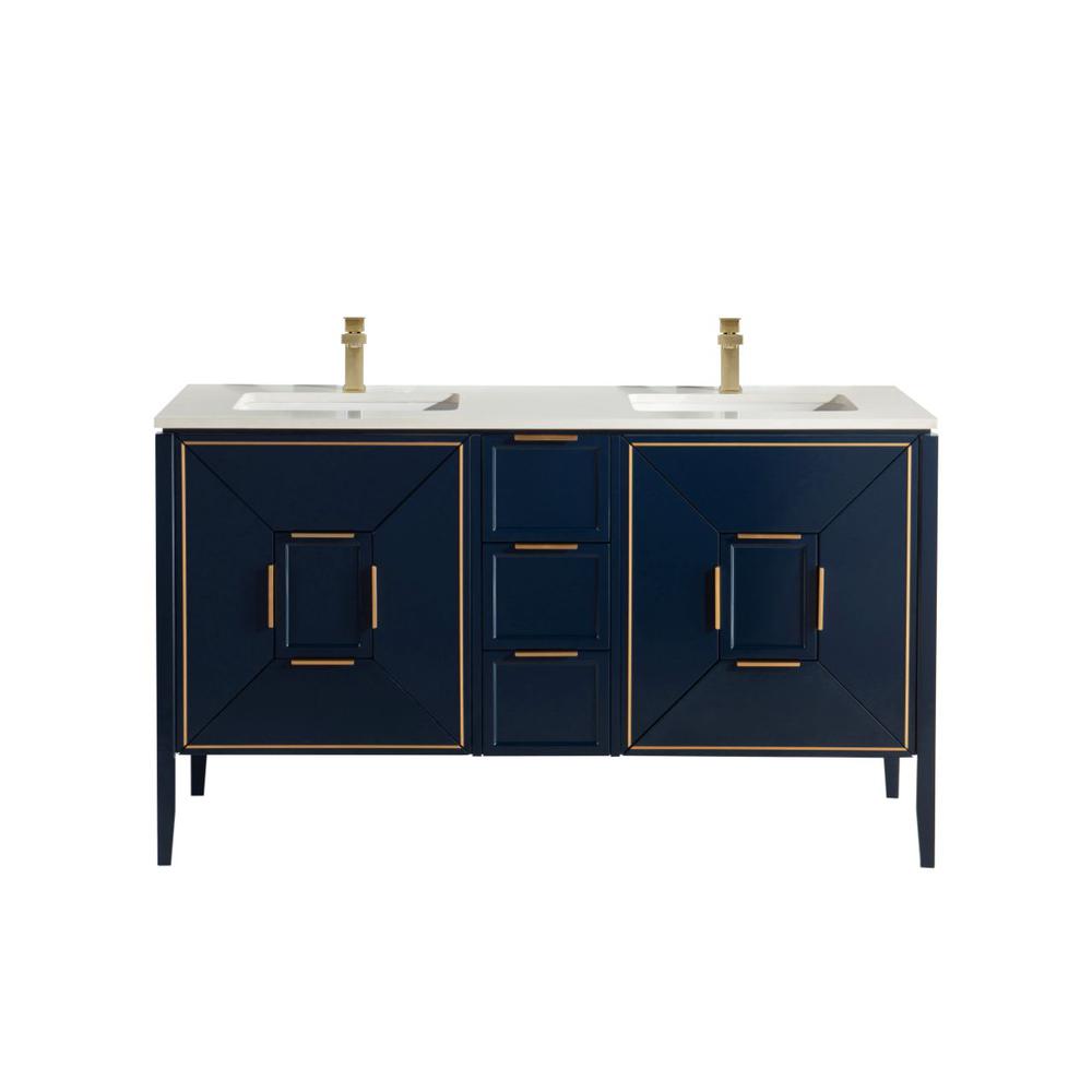 Vetro 60'' Gloss Blue Vanity W/ Quartz Counter Top (Back Splash Free). Picture 1