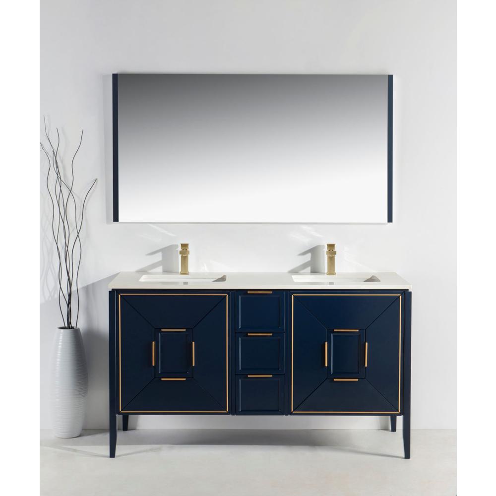 Vetro 60'' Gloss Blue Vanity W/ Quartz Counter Top (Back Splash Free). Picture 2