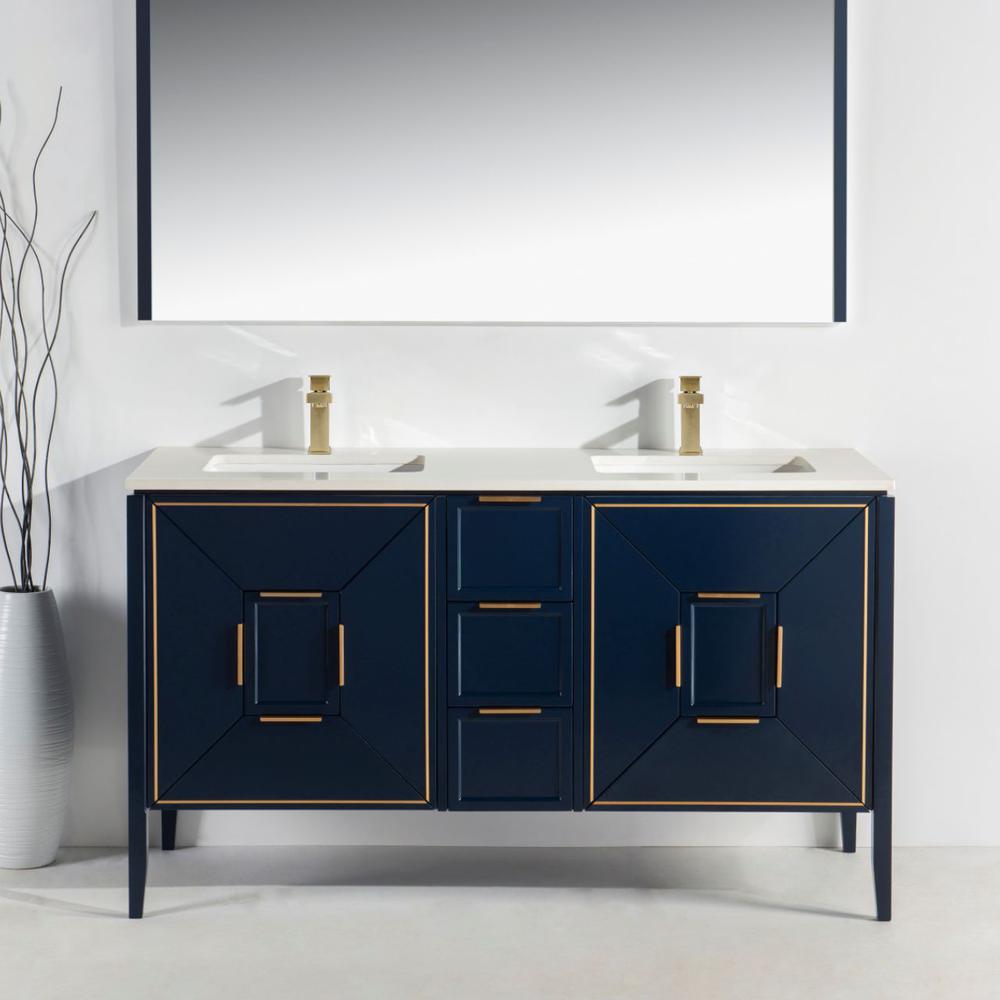 Vetro 60'' Gloss Blue Vanity W/ Quartz Counter Top (Back Splash Free). Picture 3