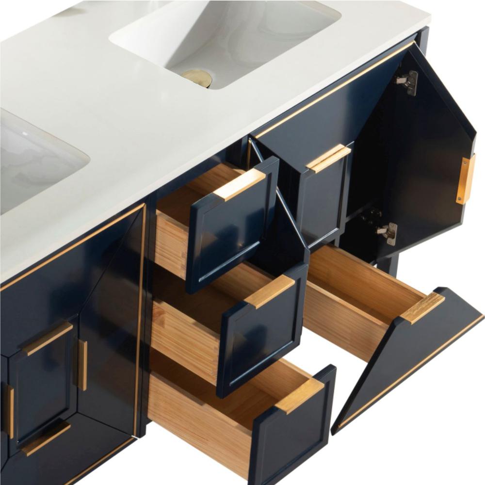 Vetro 60'' Gloss Blue Vanity W/ Quartz Counter Top (Back Splash Free). Picture 8