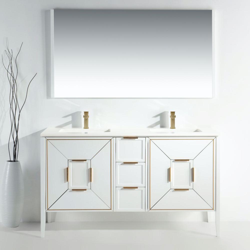 Vetro 60'' Gloss White Vanity W/ Quartz Counter Top (Back Splash Free). Picture 2