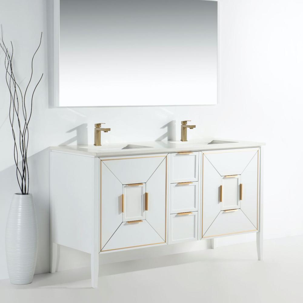 Vetro 60'' Gloss White Vanity W/ Quartz Counter Top (Back Splash Free). Picture 3