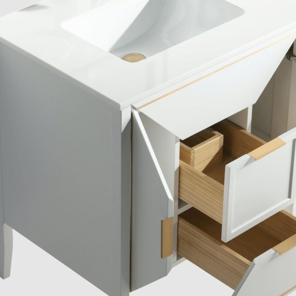 Vetro 60'' Gloss White Vanity W/ Quartz Counter Top (Back Splash Free). Picture 4