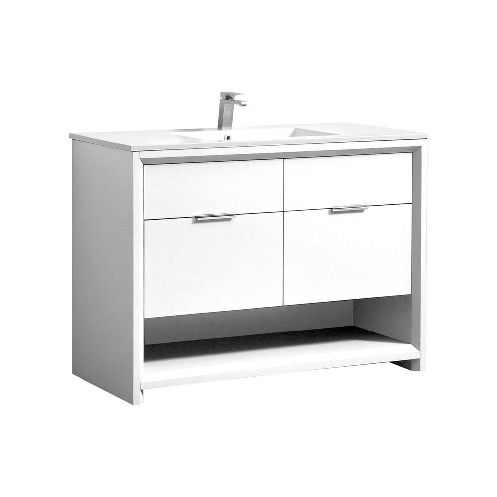 NUDO 48″ Single Sink Modern bathroom Vanity in Gloss White Finish. Picture 1
