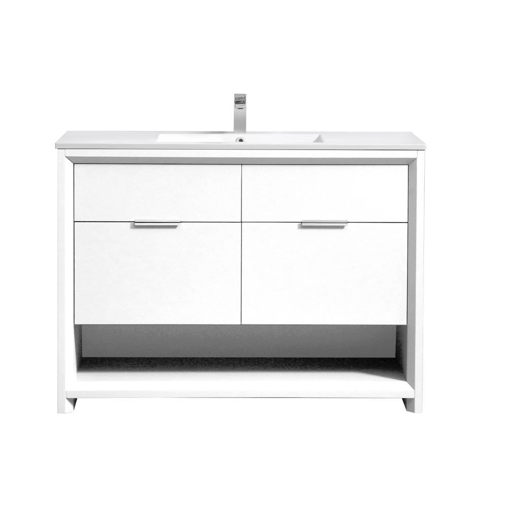 NUDO 48″ Single Sink Modern bathroom Vanity in Gloss White Finish. Picture 6