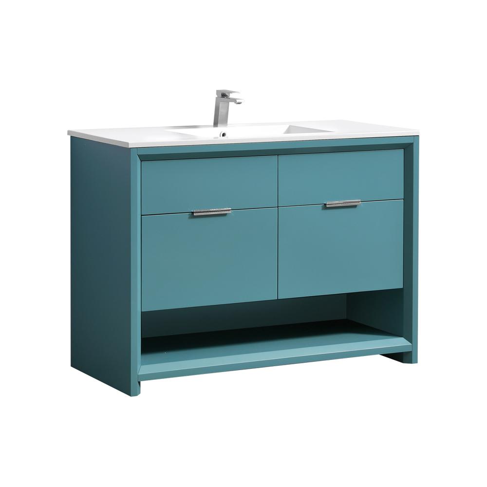 NUDO 48″ Single Sink Modern bathroom Vanity in Teal Green Finish. Picture 1